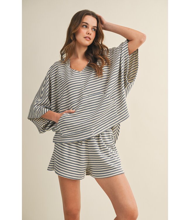 Gracie Denim Striped Hoodie Top