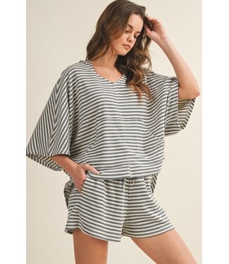 LovLov Gracie Denim Striped Hoodie Top