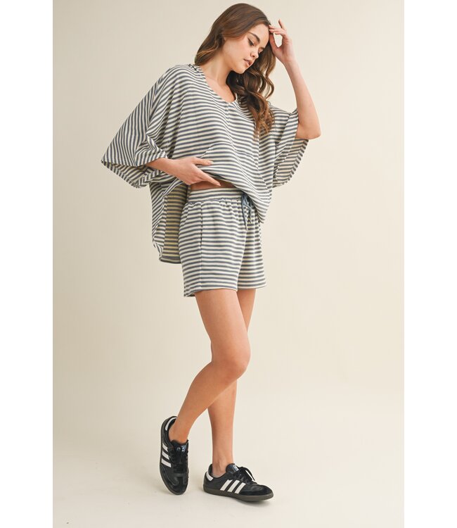 Gracie Denim Striped Hoodie Top