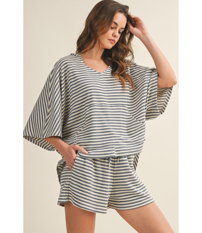 Gracie Denim Striped Hoodie Shorts