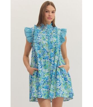 Entro Debbie Blue Botanical Dress