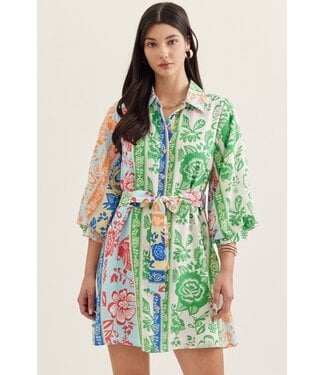 Entro Denise Green Botanical Striped Dress