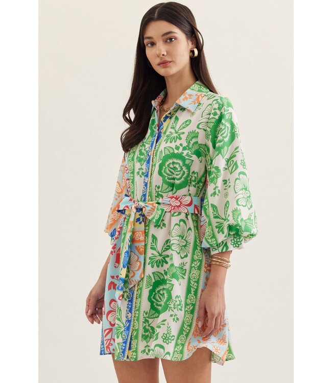 Denise Green Botanical Striped Dress