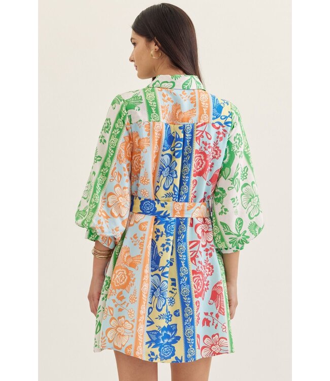 Denise Green Botanical Striped Dress