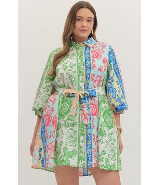 Entro Rani Green Botanical Striped Dress