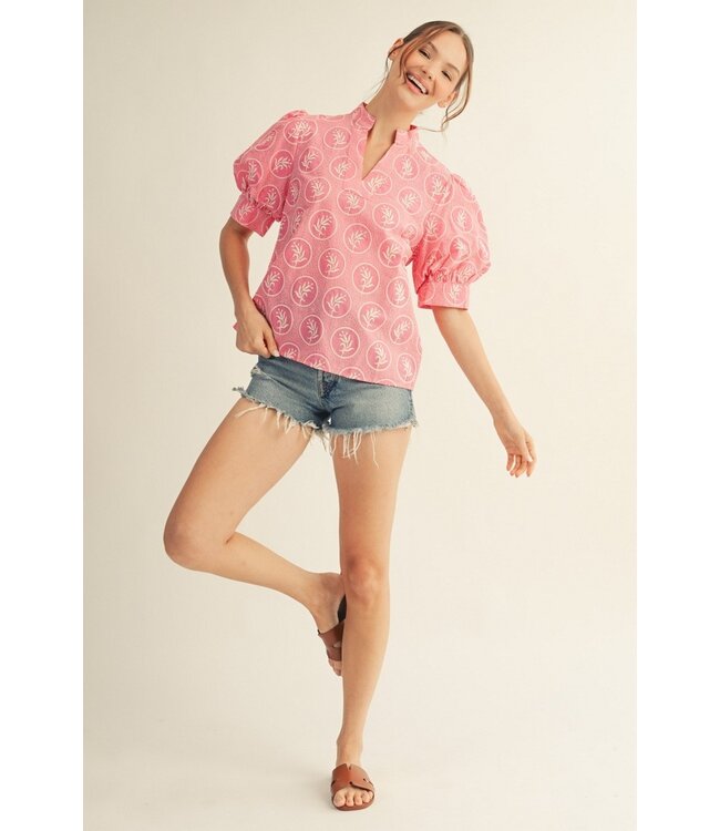 Shaye Bubble Gum Embroidered Top
