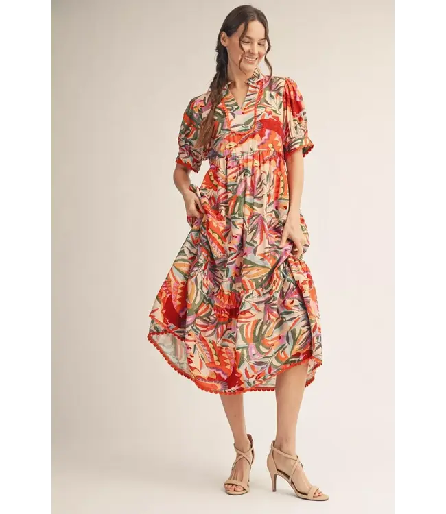 Amanda Blush Tropical Midi Dress