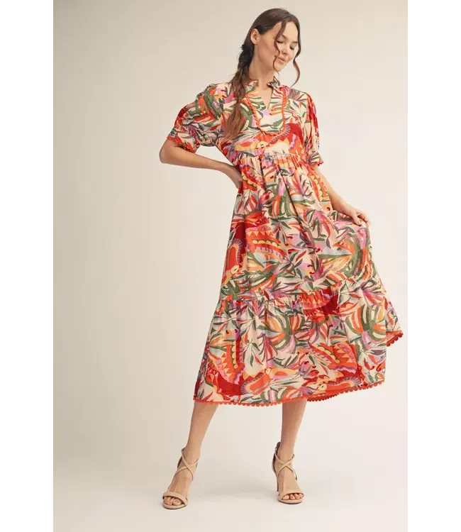 Amanda Blush Tropical Midi Dress