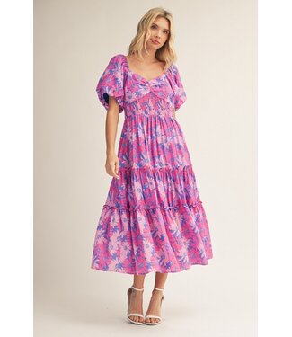 Jodifl Jana Purple Tiered Floral Midi Dress