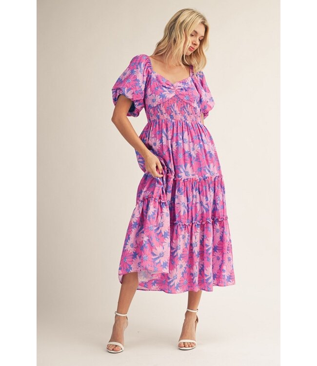 Jana Purple Tiered Floral Midi Dress