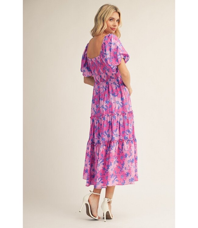 Jana Purple Tiered Floral Midi Dress