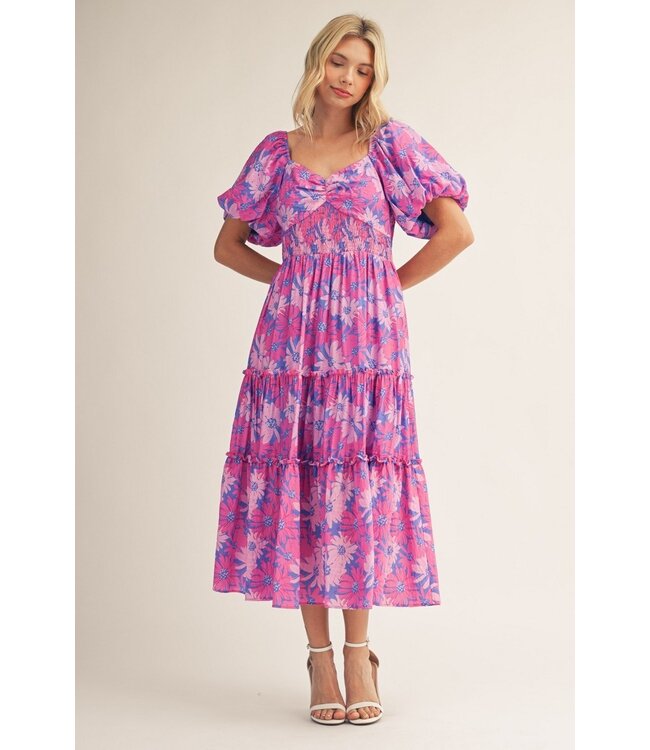 Jana Purple Tiered Floral Midi Dress