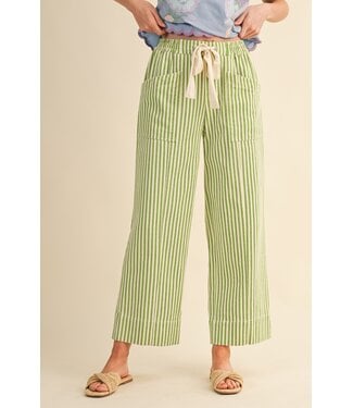 Merci Carmine Sage Striped Wide Leg Drawstring Pants