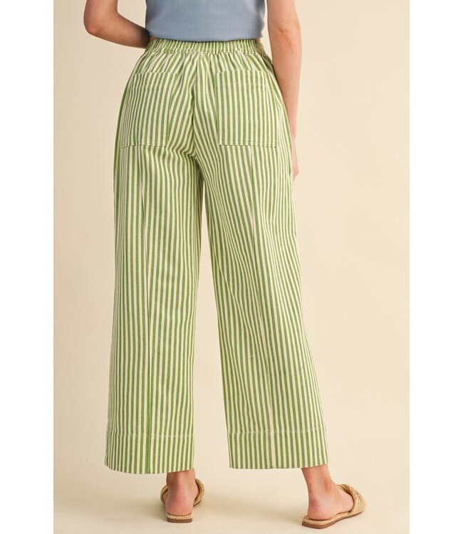 Carmine Sage Striped Wide Leg Drawstring Pants
