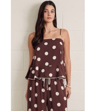 Entro Alaina Brown Polka Dot Peplum Top