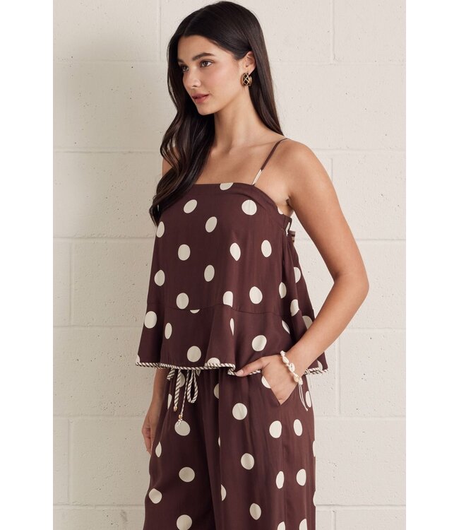 Alaina Brown Polka Dot Peplum Top