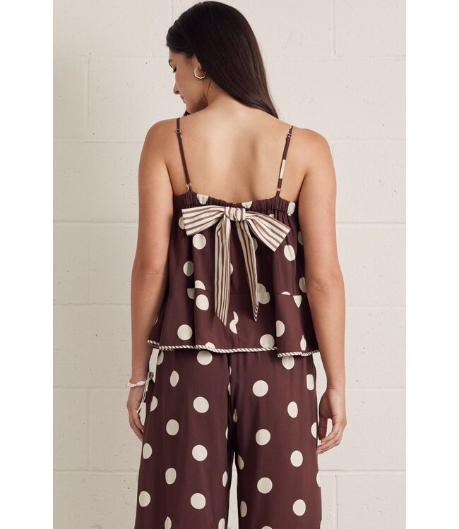 Alaina Brown Polka Dot Peplum Top