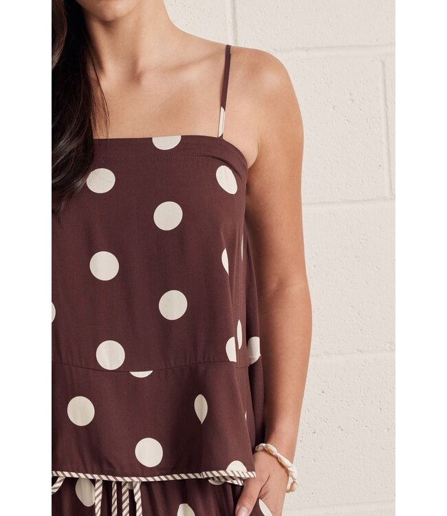 Alaina Brown Polka Dot Peplum Top