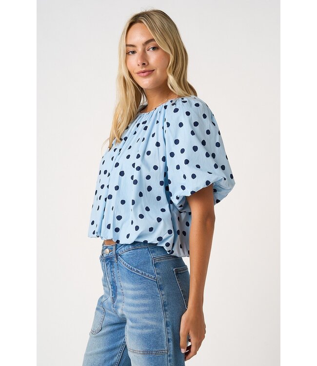 Evalynn Blue Polka Dot Bubble Top
