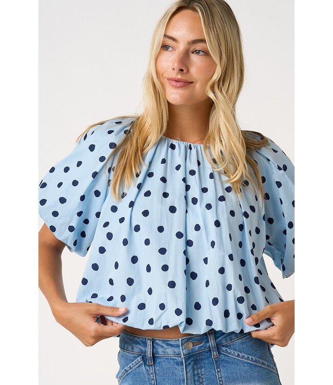 Evalynn Blue Polka Dot Bubble Top