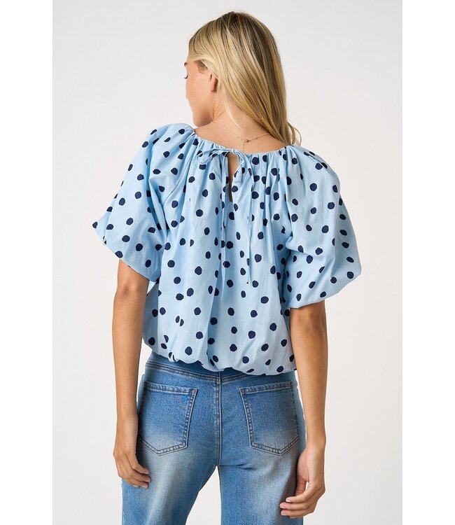 Evalynn Blue Polka Dot Bubble Top