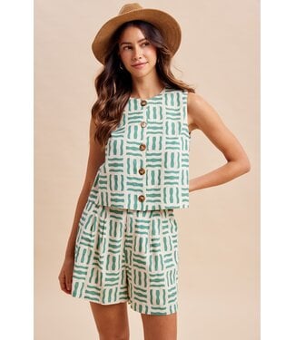 Anniewear Elaine Pine Geometric Print Vest Top