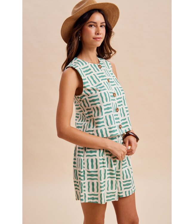 Elaine Pine Geometric Print Vest Top