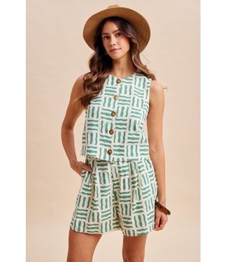 Anniewear Elaine Pine Geometric Print Shorts