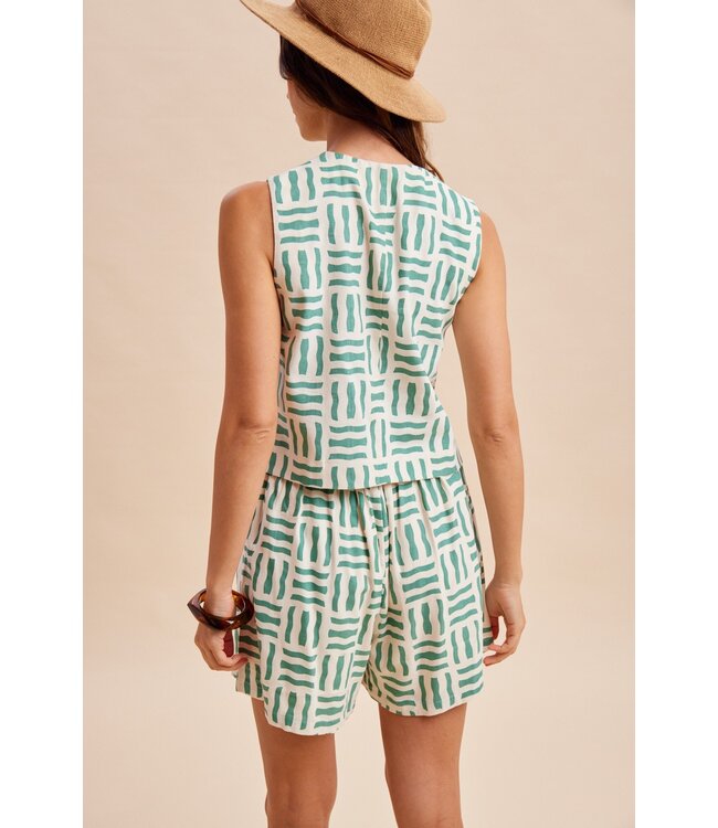 Elaine Pine Geometric Print Shorts