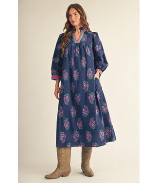 Jodifl Anna Navy Floral Print Midi Dress