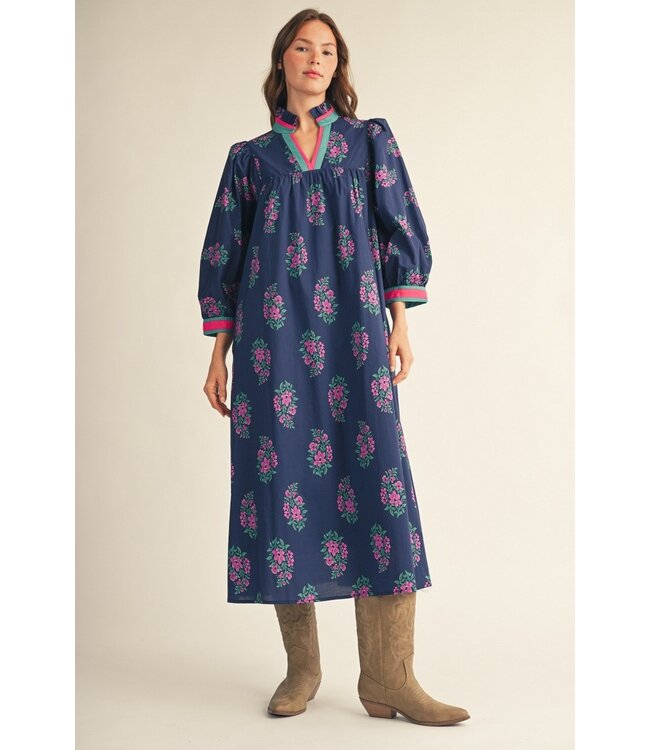 Anna Navy Floral Print Midi Dress
