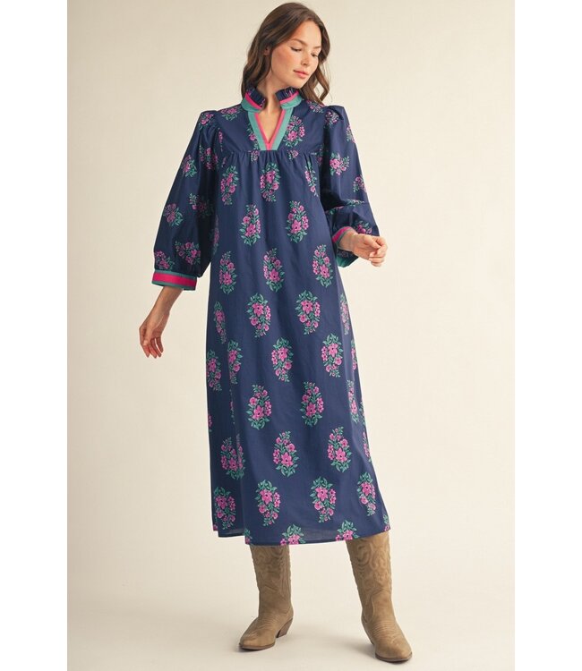 Anna Navy Floral Print Midi Dress