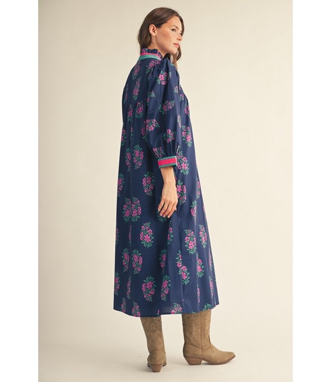 Anna Navy Floral Print Midi Dress