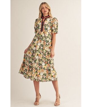 Jodifl Paige Black Floral Tiered Midi Dress