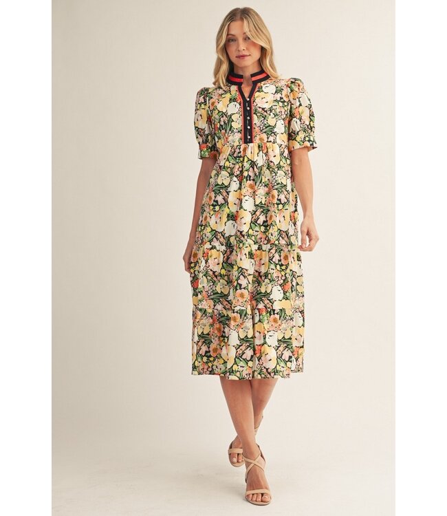 Paige Black Floral Tiered Midi Dress