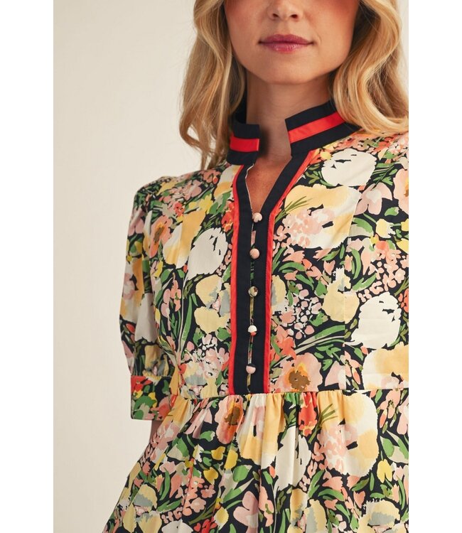 Paige Black Floral Tiered Midi Dress
