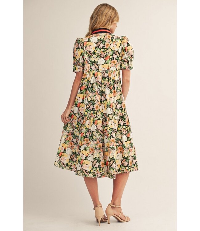 Paige Black Floral Tiered Midi Dress