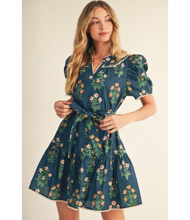 Laura Teal Floral Dress