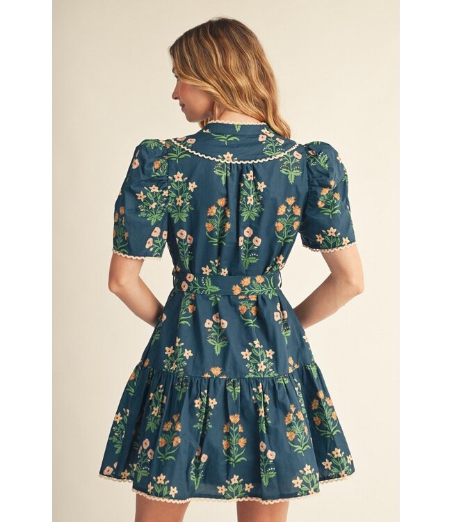 Laura Teal Floral Dress