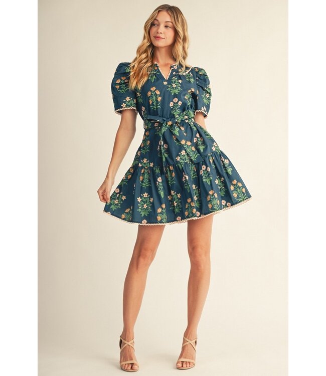 Laura Teal Floral Dress