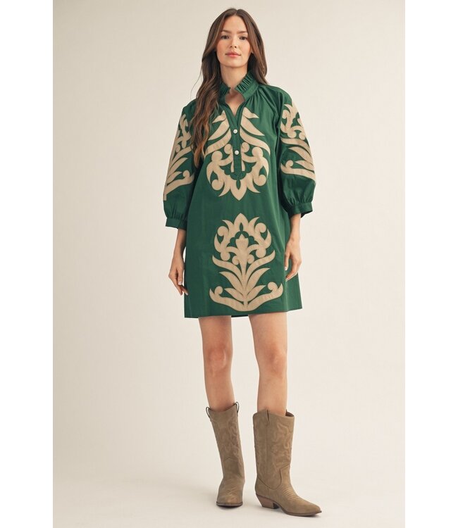 Carol Hunter Green Baroque Floral Applique Shift Dress