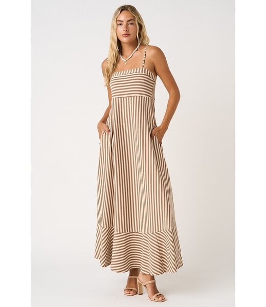 Mittoshop Astir Mocha Striped Maxi Dress