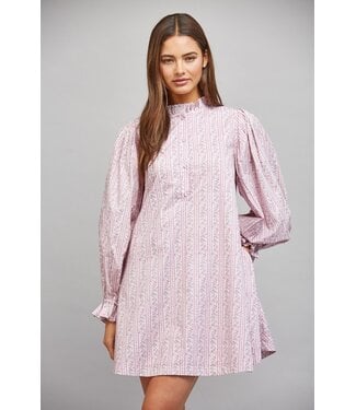 Fate Poppy Dusty Lilac Striped Floral Dress