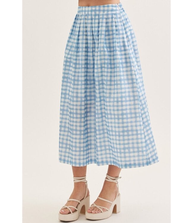 Kim Blue Gingham Midi Skirt