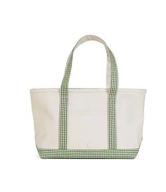 TRVL DESIGN Gingham Moss Coated Canvas Natural Medium Tote