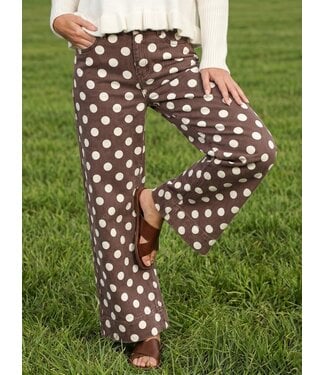 Vine & Love Fashion Go JoJo Brown Wide Leg Polka Dot Pants