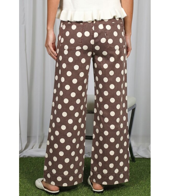 JoJo Brown Wide Leg Polka Dot Pants
