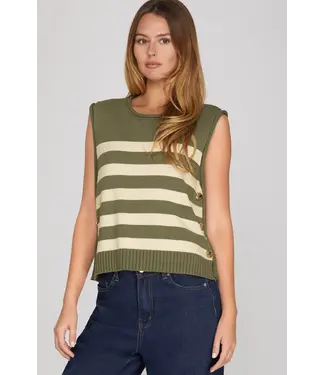SHE + SKY Amy Olive Stripe Sweater Top