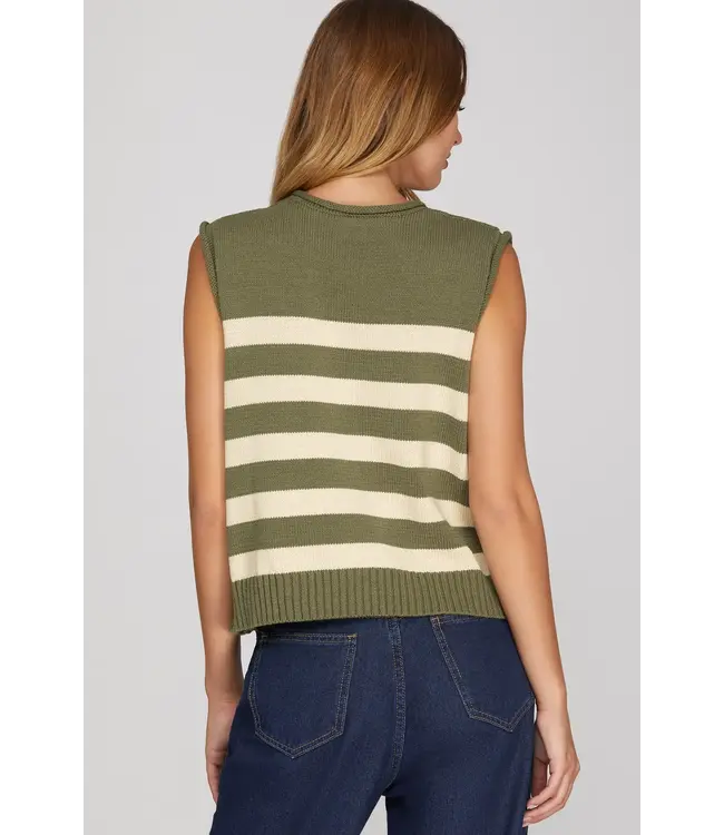 Amy Olive Stripe Sweater Top