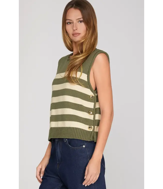 Amy Olive Stripe Sweater Top
